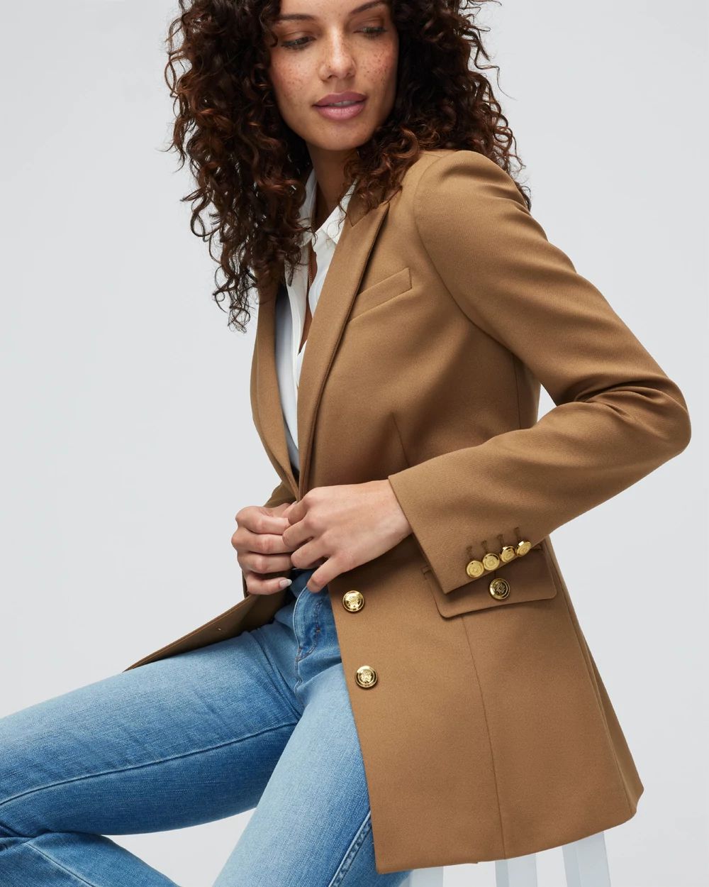 3 button deals blazer with jeans